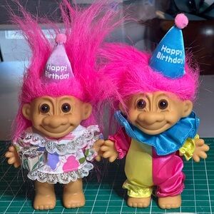 Pink and Blue Happy Birthday Troll Dolls